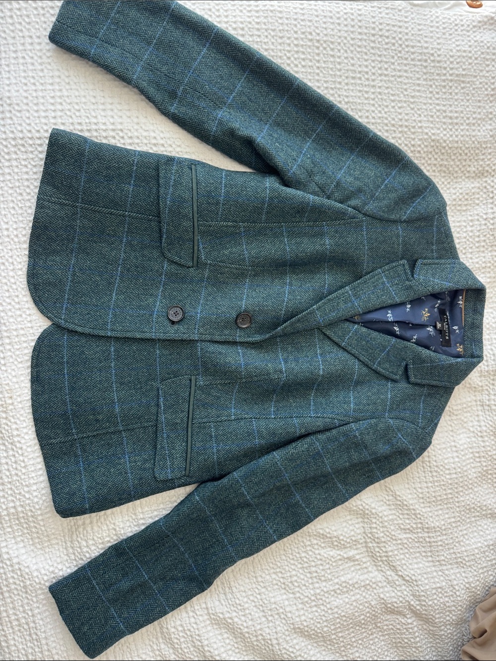 Talbots Green and Blue Windowpane Petite Wool Blazer